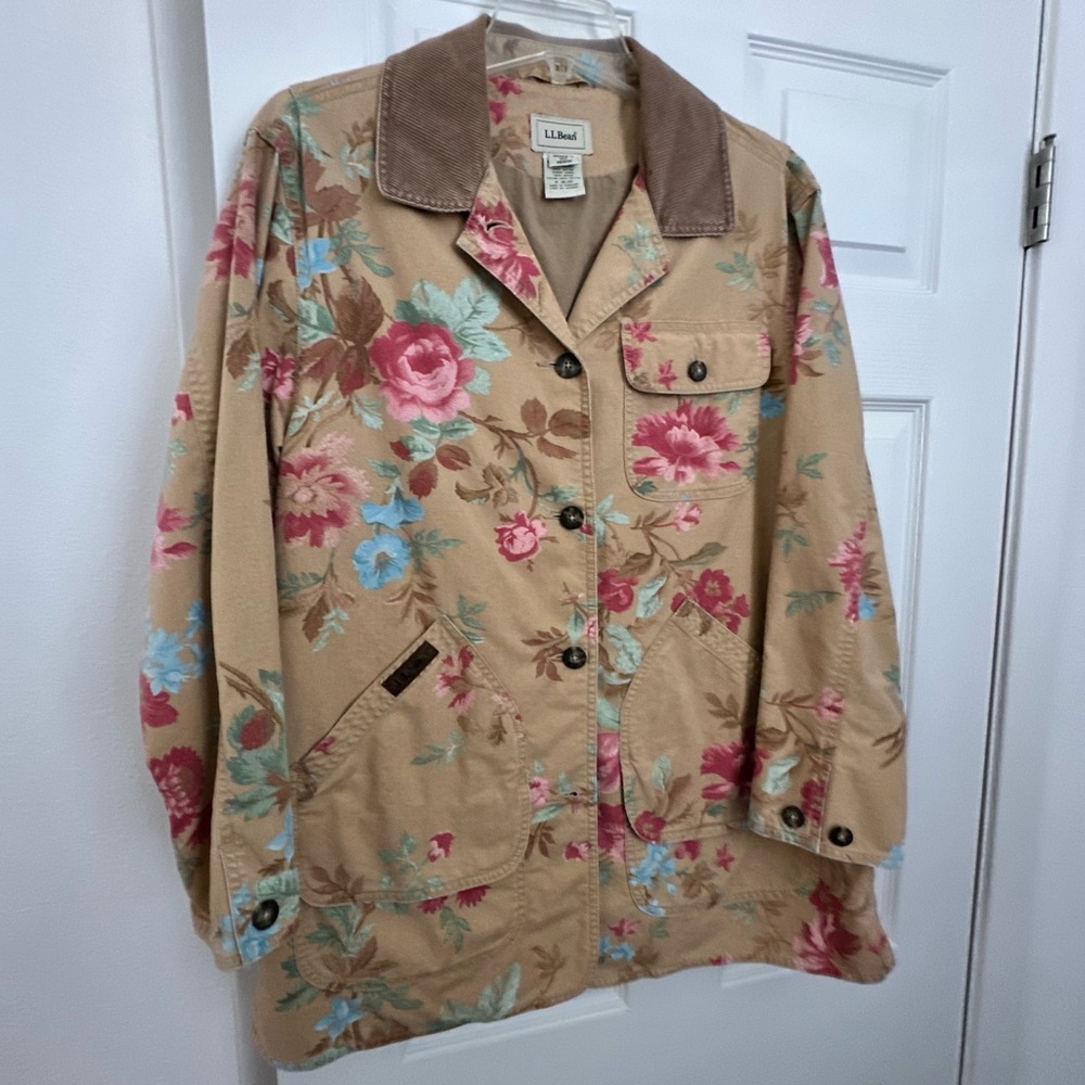 L.L. Bean Floral Barn Jacket - Tan and Pink